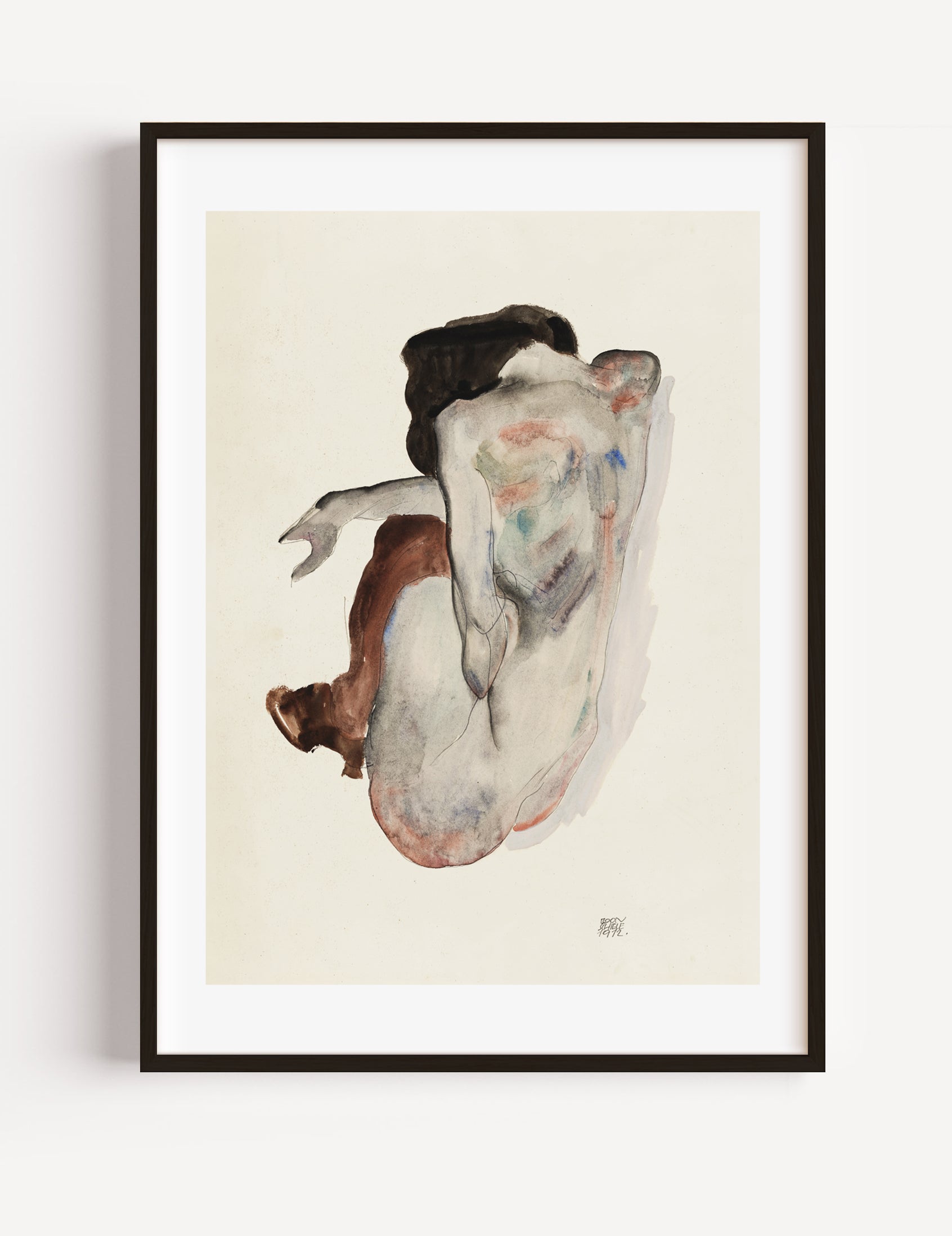 Crouching Nude in Shoes and Black Stockings (1912) by Egon Schiele poster