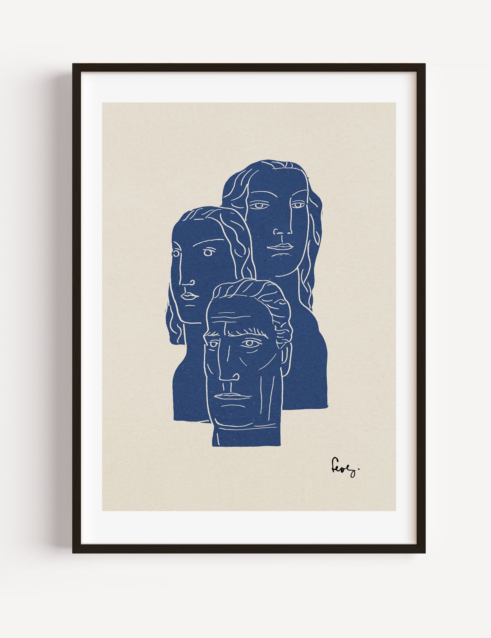 Two Women And One Man's Head in Blue by Leo Gestel ,1891 Poster