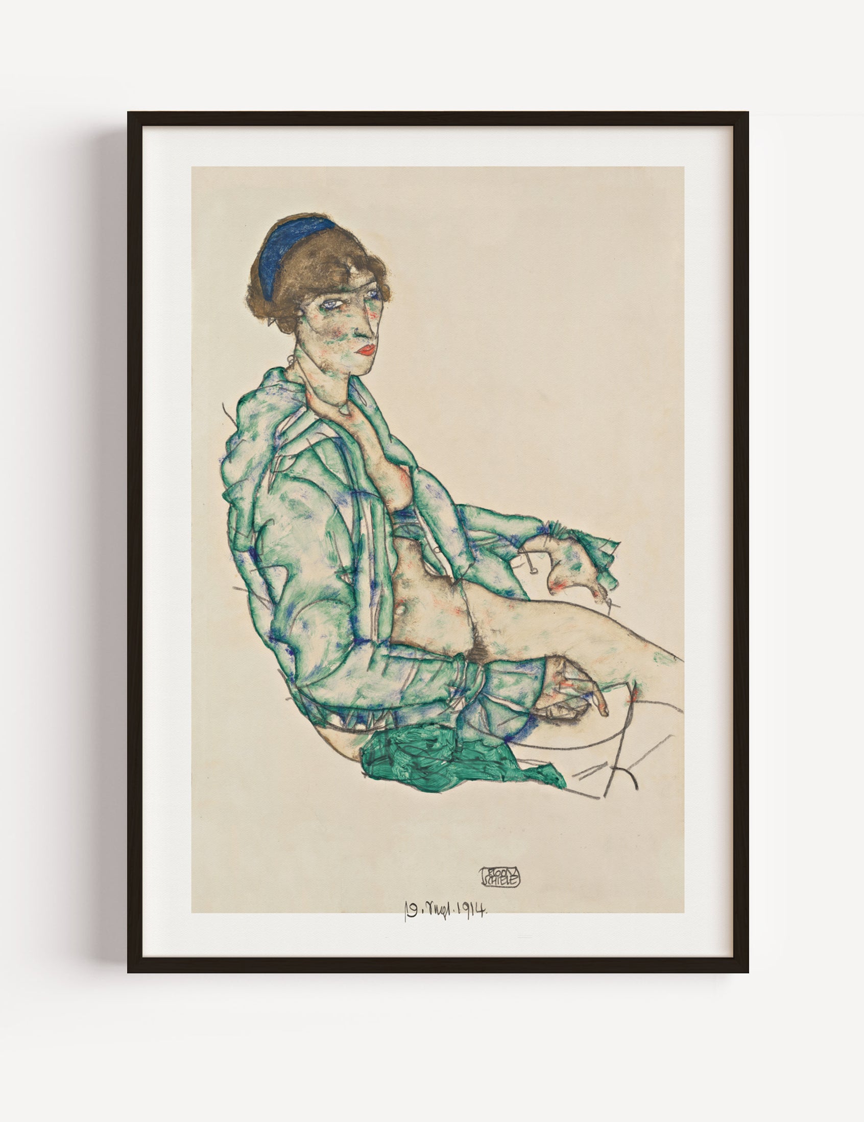 Egon Schiele, Sitting Semi-Nude with Blue Hairband 1914 Poster