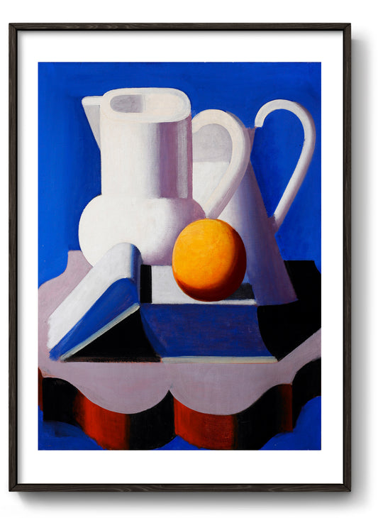 Still Life with White Jar, Orange and Book by Vilhelm-Lundstrøm, Modern Art Poster