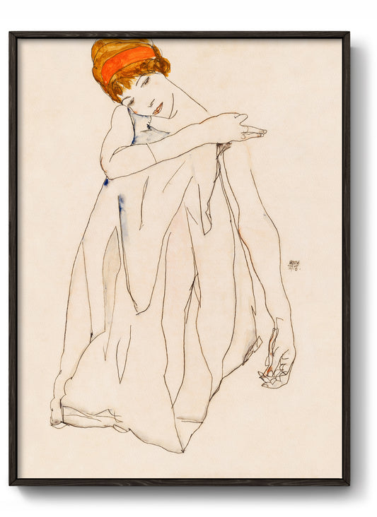 Sitting woman by Egon Schiele, Vintage Art Poster