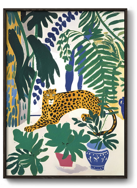 Leopard in Winter Garden Art Poster by Studio Manufaktura