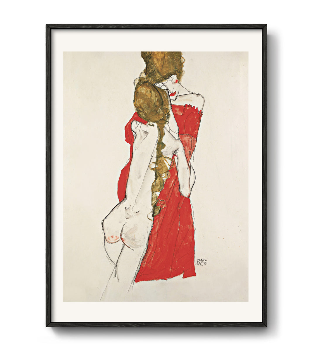 Two women embracing by Egon Schiele